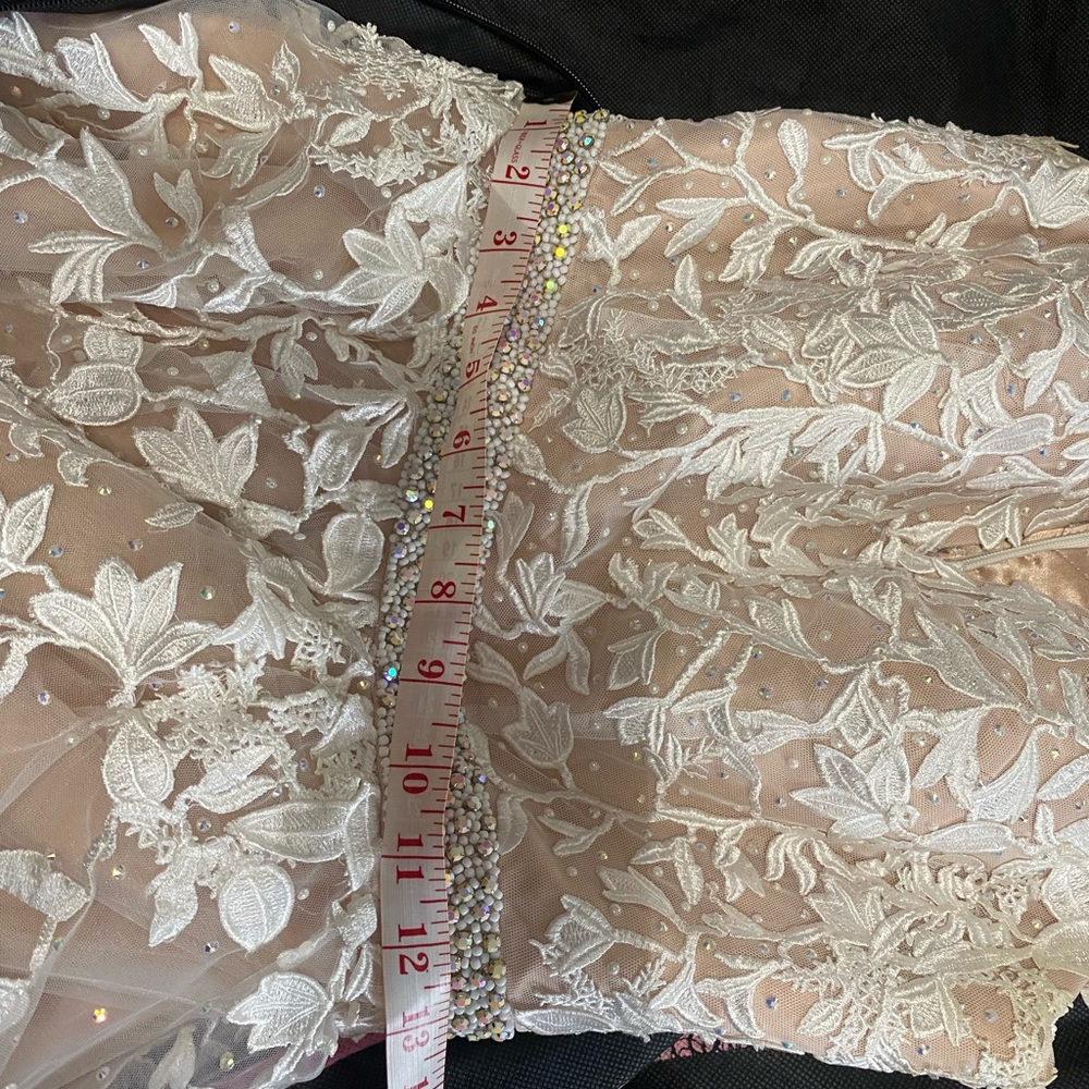 Sherri Hill Champagne with white lace Dress